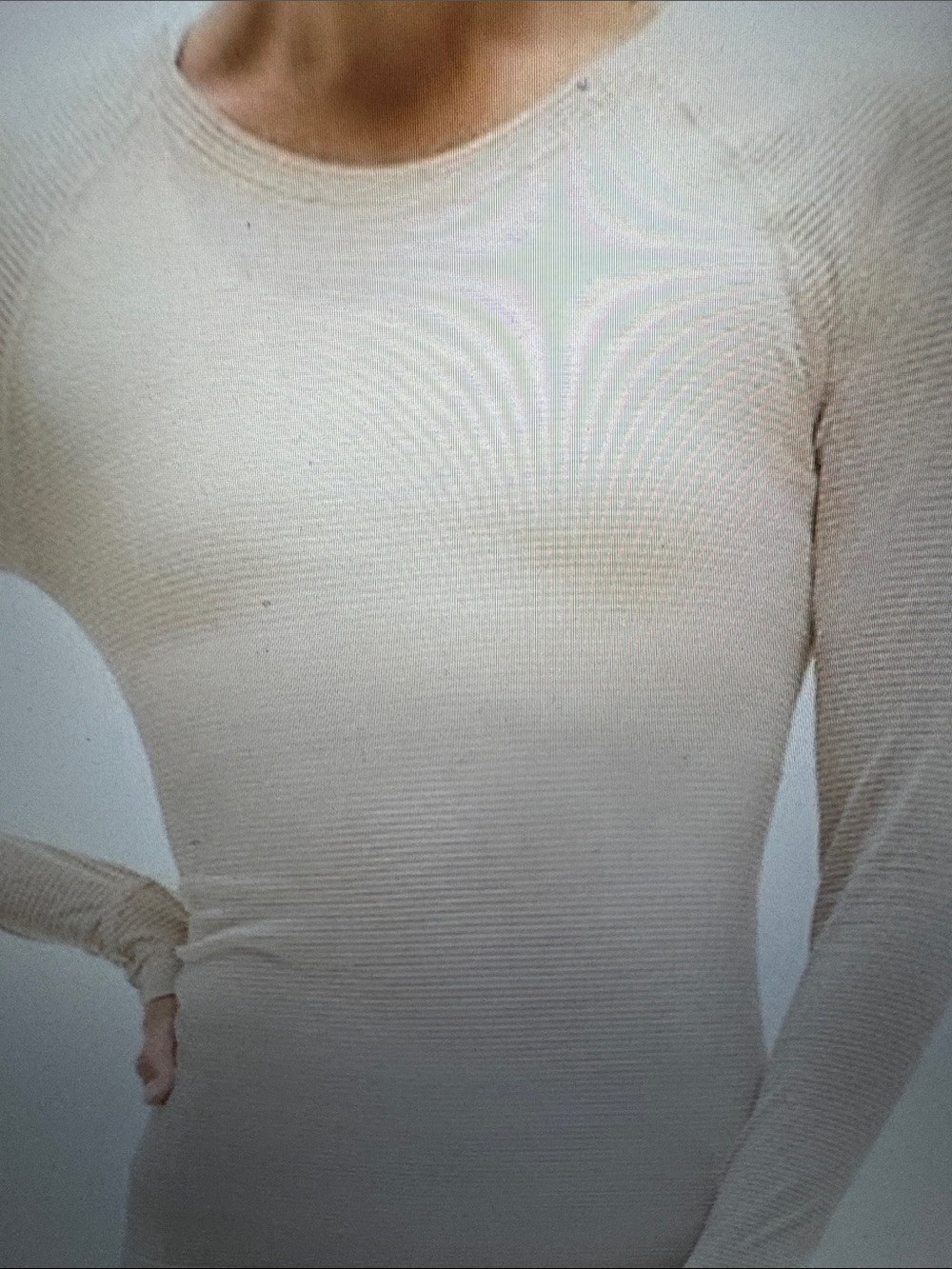 Athleta Ribbed Crewneck Top in Light Beige
